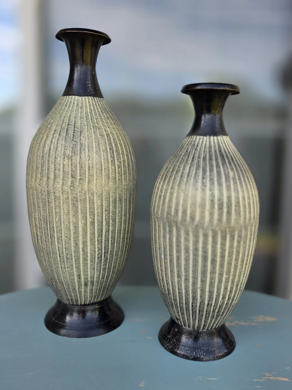 Decorative Vase Set Ribbed Textured Black Cream Boho Farmhouse Decor